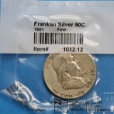1951 Franklin 90% Silver Half Dollar Coin - Fine