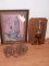 Framed picture and oil lamp