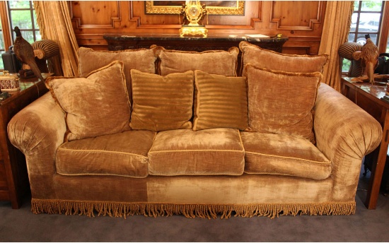 Beige Velvet Decorator Sofa