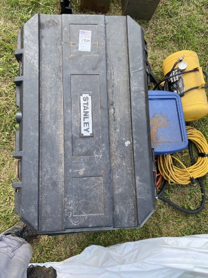 stanley job box with tools, air tank, water hose