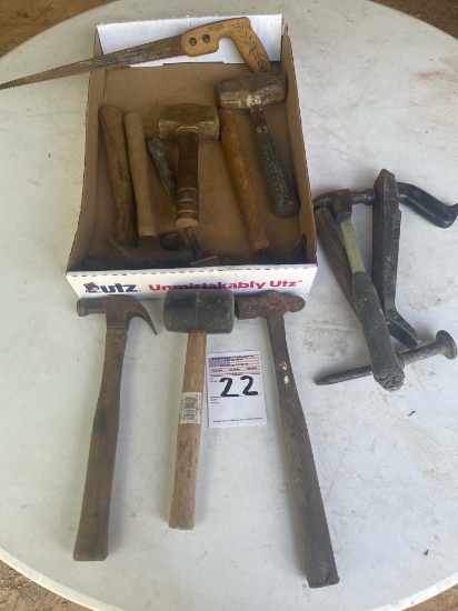 Misc. lot of hammers and hand saw