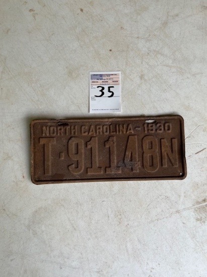 Antique North Carolina Tag 1930's