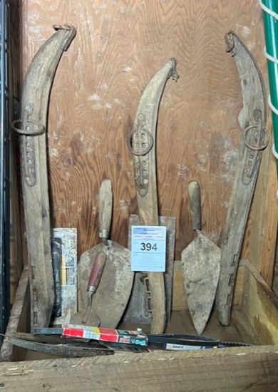antique wood games and concrete trowels