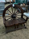 Rustic Bench With Wagon Wheel as Back
