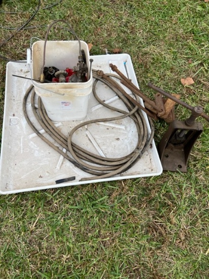 Hose, pan, gas adapters, pipe vice