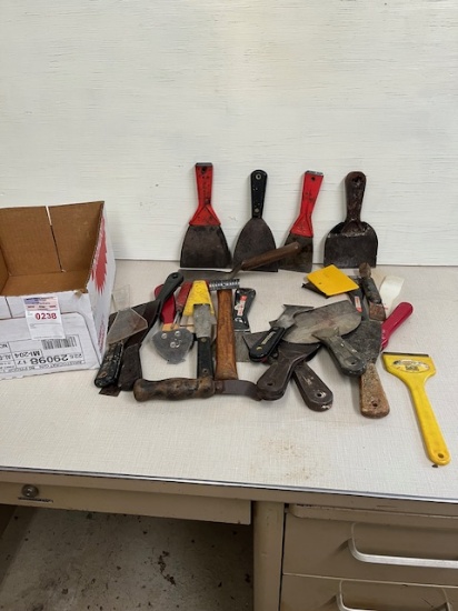 Box of Misc Scrapers and Putty Knives