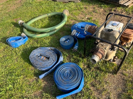 pump with flat hose and suction hose pump works