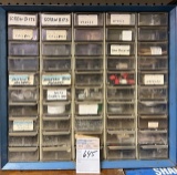 Display Case with Hardware - Gas Caps, Collar Bolts, Small Chains, Key and Lock Tumblers, Washers