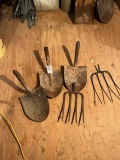 3 Shovels, 2 Pitchforks -  No Handles