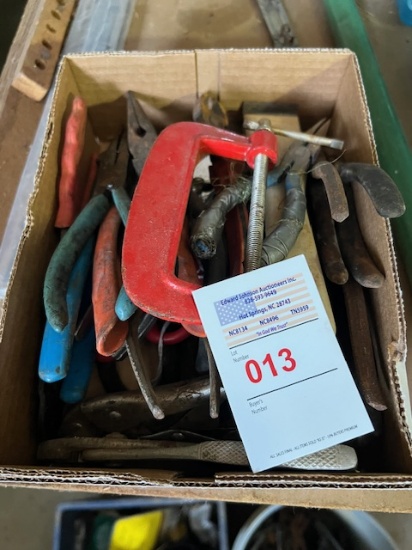 Box of tools with C Clamps , plyers