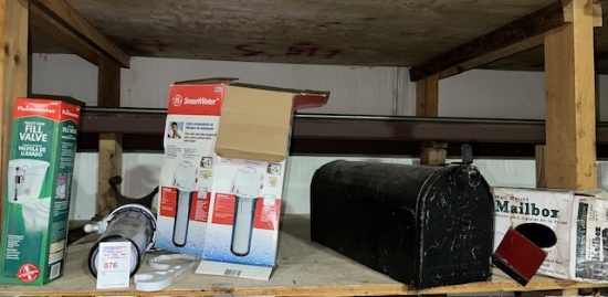water filter, toilet, fill valve, (2) mailboxes
