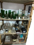 Shelf contents three shelves green glass