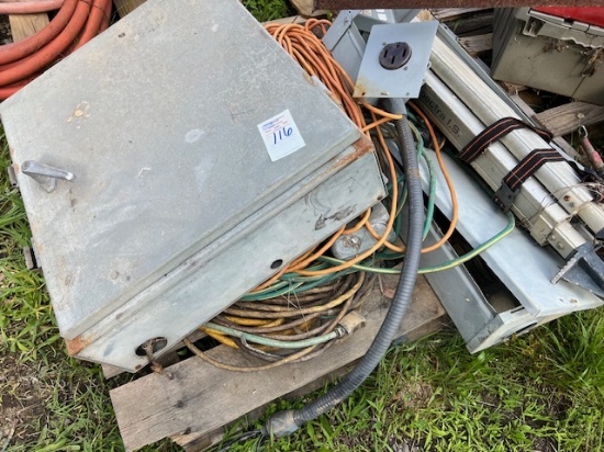 pallet of cords , tripod , box ,
