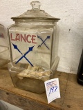vintage Lance countertop store display large glass jar with original Lance glass lid