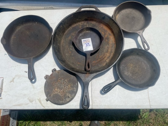 USA cast iron. Skillet  Sizes #3 two #5 #8 #14.