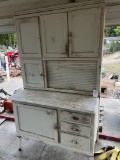 antique Hoosier style dry sink with flour sifter and porcelain top