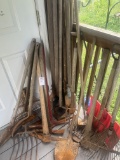 large amount of hand tools -shovels , rakes ,picks