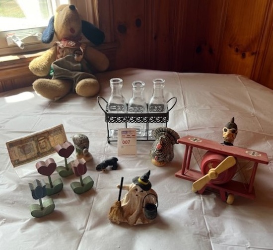 Misc Lot - Air Plane, Turkey, Witch, Wood Flowers and Stuffed dog