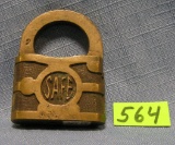 Antique brass pad lock named SAFE