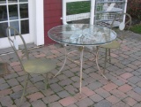 Antique wrought iron glass top table w/ 2 chairs