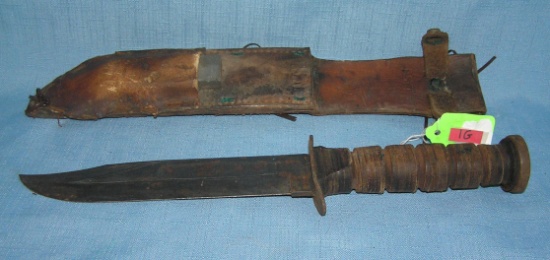 WWII US Navy fighting knife with scabbard and sharpner