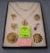 Group of costume jewelry pins and necklace