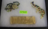 Group of costume jewelry pins and bracelet