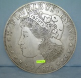 Morgan silver dollar style metal wall plaque