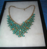 Costume jewelry necklace with turqoise stones