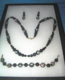 Cloisonne beaded necklace, bracelet and earring set