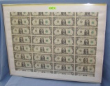 Large 32 piece uncut US $1.00 bills uncut sheet