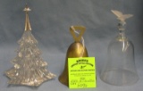 Group of three holiday bells includes brass and crystal