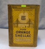 Antique pure orange Shellac advertising tin