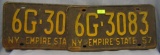 Pair of early NY license plates dated 1957
