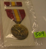 Military defense medal, ribbon and bar set