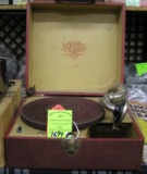 Antique portable wind up phonograph