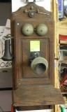 Antique oak wall telephone