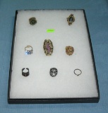 Collection of vintage costume jewelry rings