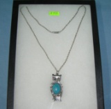 Vintage owl necklace with turquoise style stone