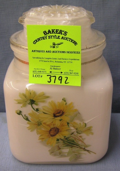 Vintage floral decorated Milk Glass storage jar