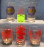 Collection of vintage fire department drinking glasses