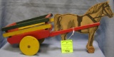 Early wooden horse drawn cart pull toy