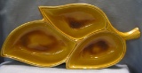 Large art pottery condiment three sectional bowl
