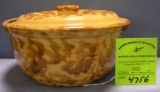 Early paint decorated yellow ware bowl with lid