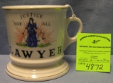 Vintage shaving mug titled lawyer and justice for all