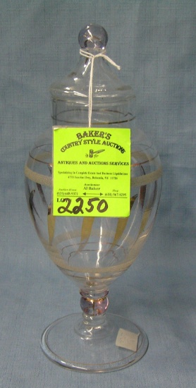 Vintage decorated art glass covered jar