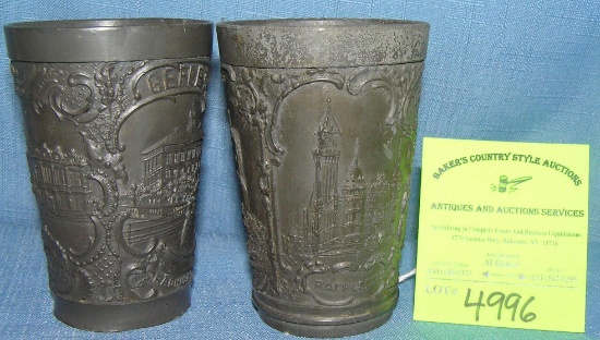 Pair of early Swedish pewter souvenir drink cups