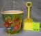 Vintage all tin child’s sand pail and shovel set