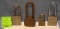 Group of four vintage heavy duty pad locks