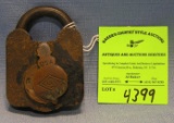 Antique cast iron, steel & brass padlock marked Creo